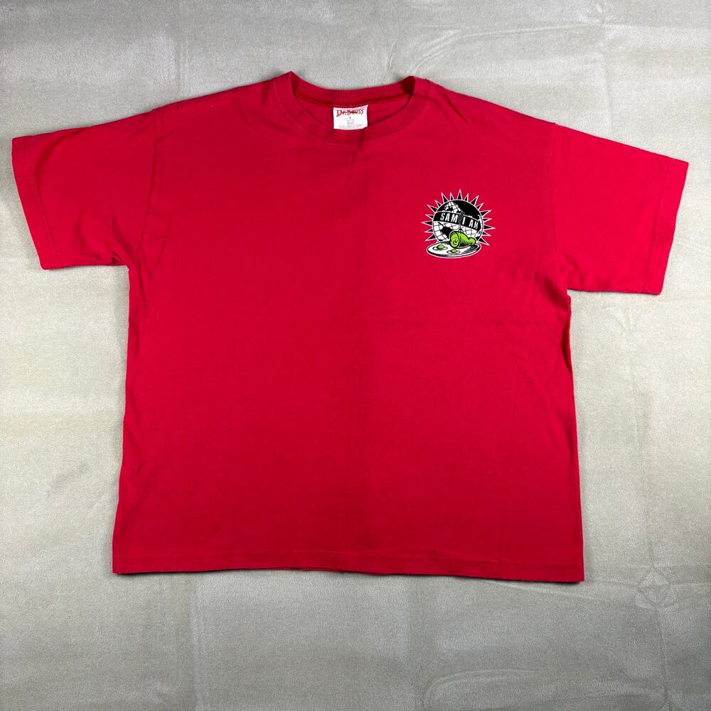 Vintage 1997 Dr Seuss Sam I Am Graphic T Shirt Red Double Sided XL‎
